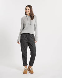 Full Height Shot of Model in Light Grey Ethical Alpaca Women's Hoodie – PAKA Apparel