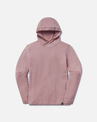 Flat-lay front view of Women’s Sol Hoodie in Woodrose showcasing hooded lightweight long-sleeve design on white background