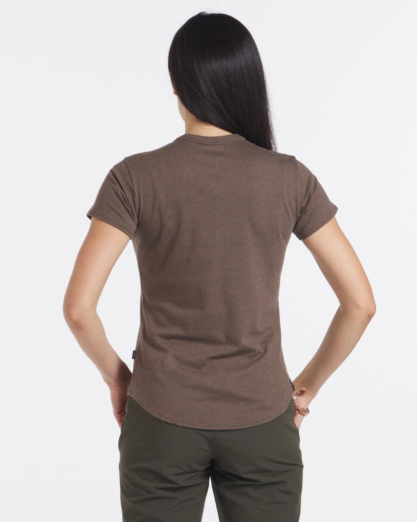Back of Woman in Brown Soft and Breathable T-Shirt – PAKA Apparel