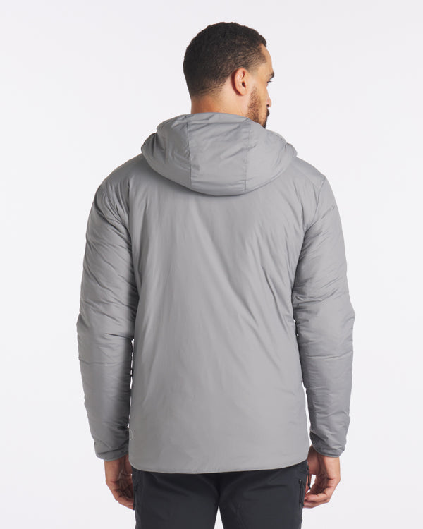 Backside of Man in Storm / Grey Apu Lightweight Sustainable Puffer Jacket – PAKA Apparel