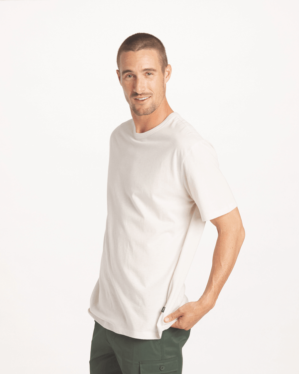 Model wearing Paka Men's T-Shirt Cream