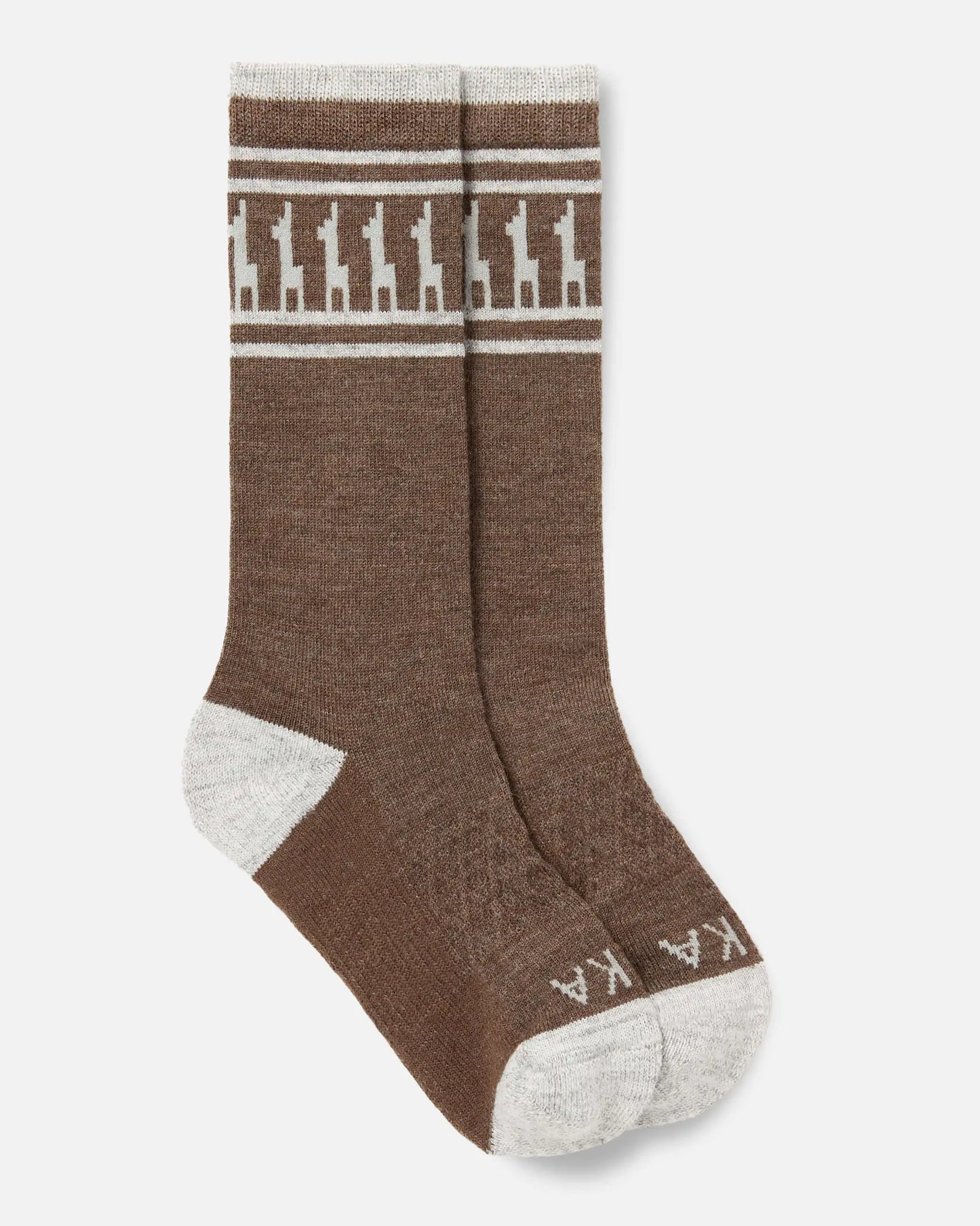 Brown alpaca wool sock with alpaca design
