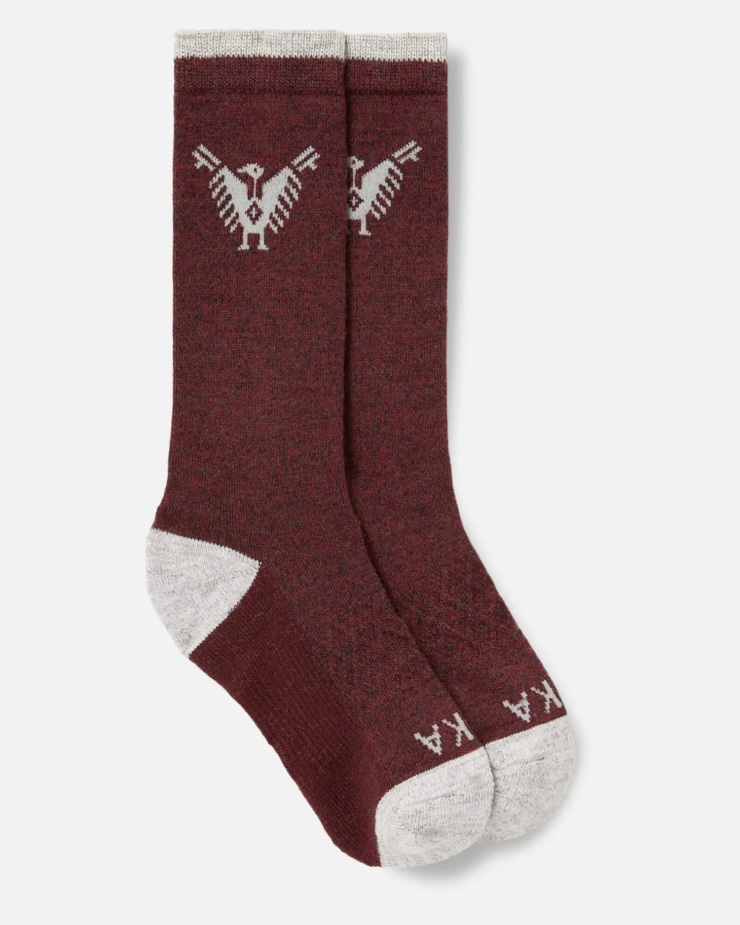 Red alpaca wool sock with condor design 