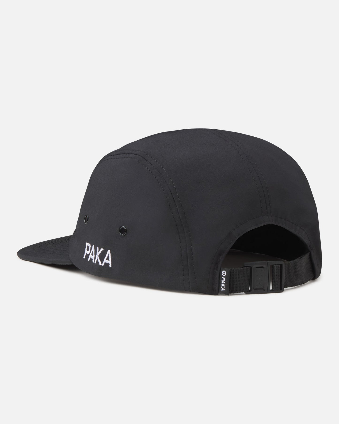 black 5 panel alpaca hat with paka text on side