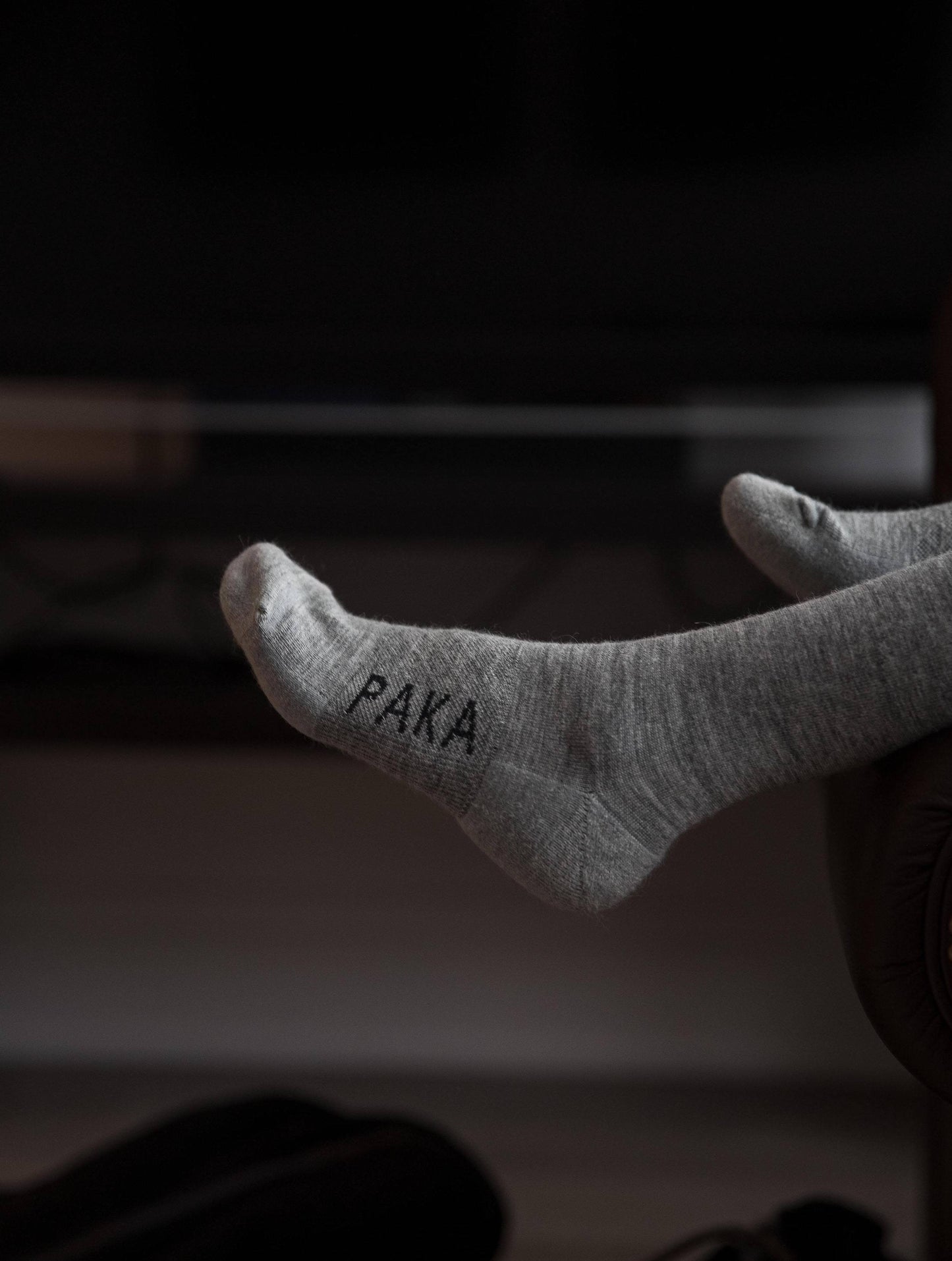 Left-side of Paka socks with "Paka" on the side
