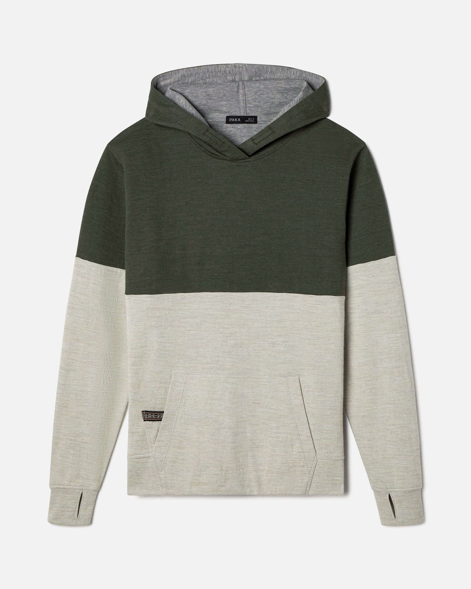 Men's Breathe green and tan Hoodie with front pocket and grey interior