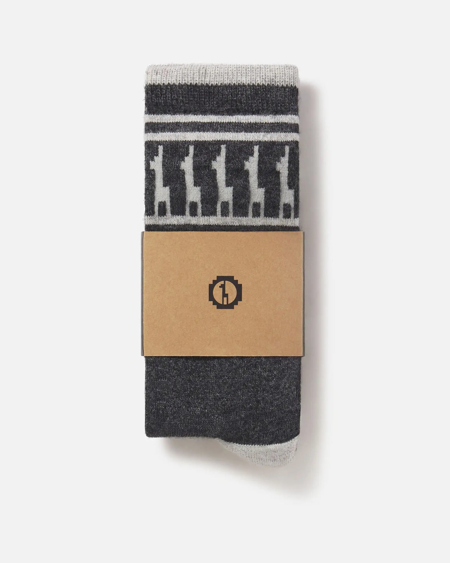 Dark grey alpaca wool sock with alpaca design