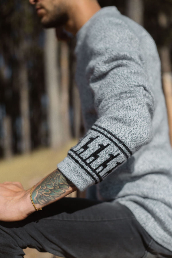 Close-up of alpaca sleeve design on the Costa on Male Model