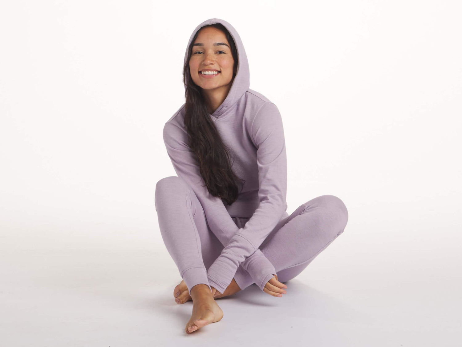 women's lavender breathe hoodie on model