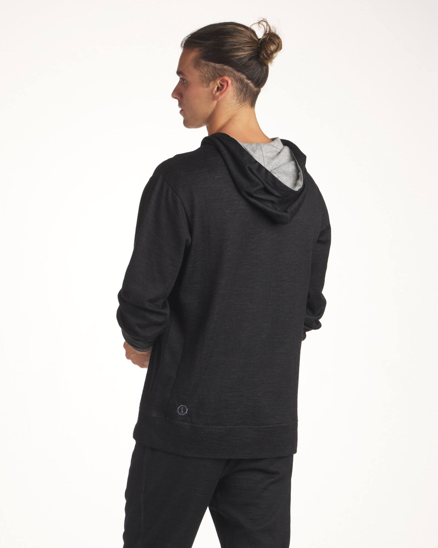 back shot of black mens alpaca hoodie 