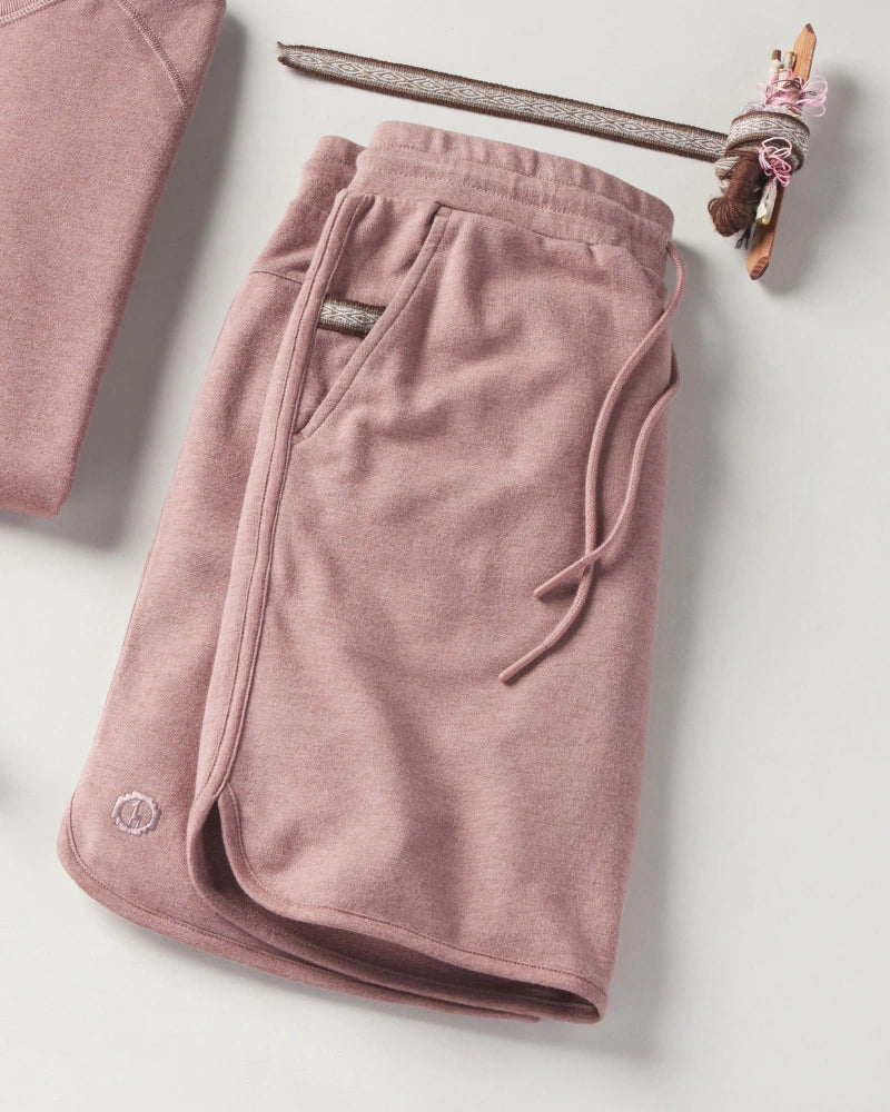 Pink men's alpaca terry shorts editorial image