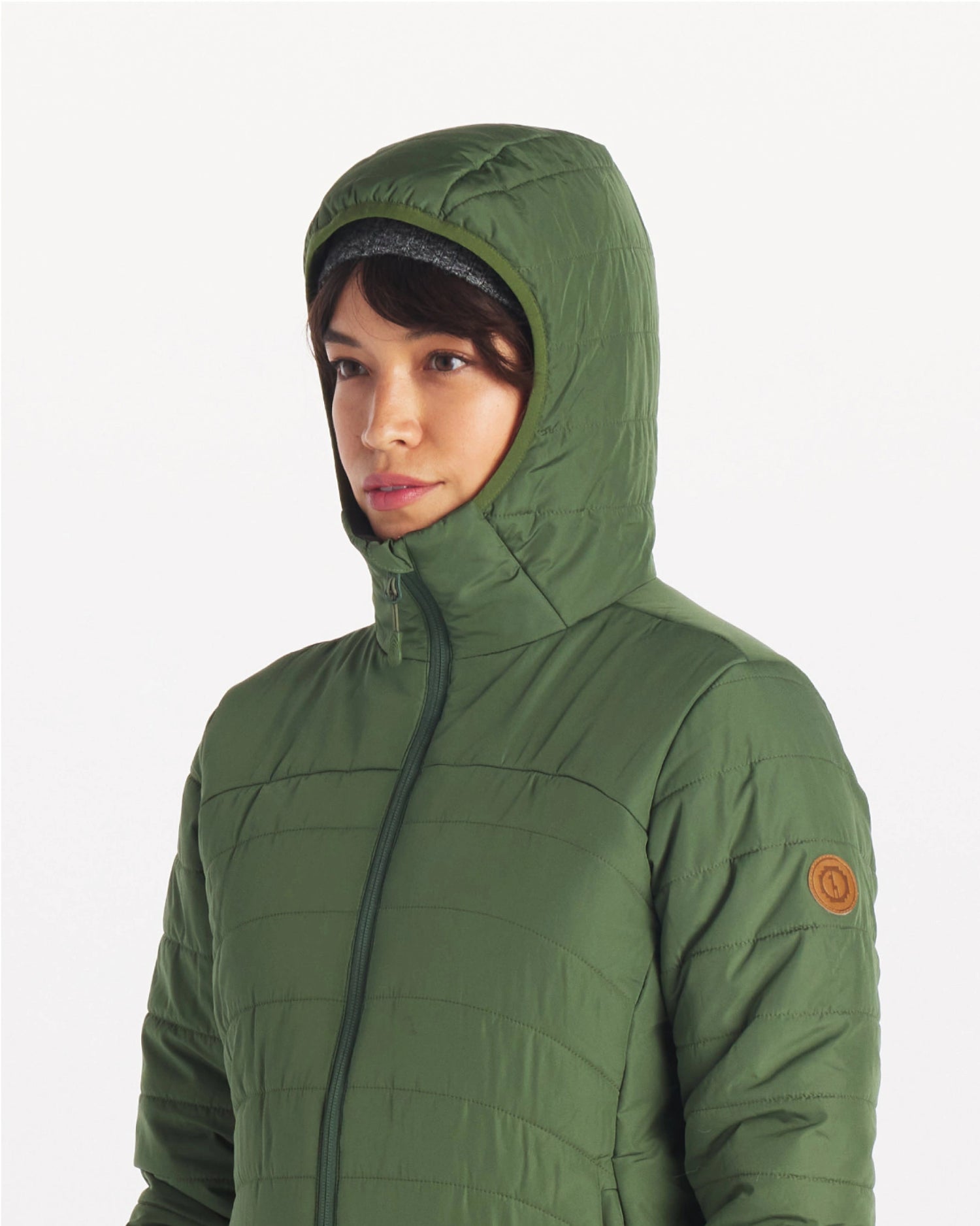Green womens puffer jacket with hood