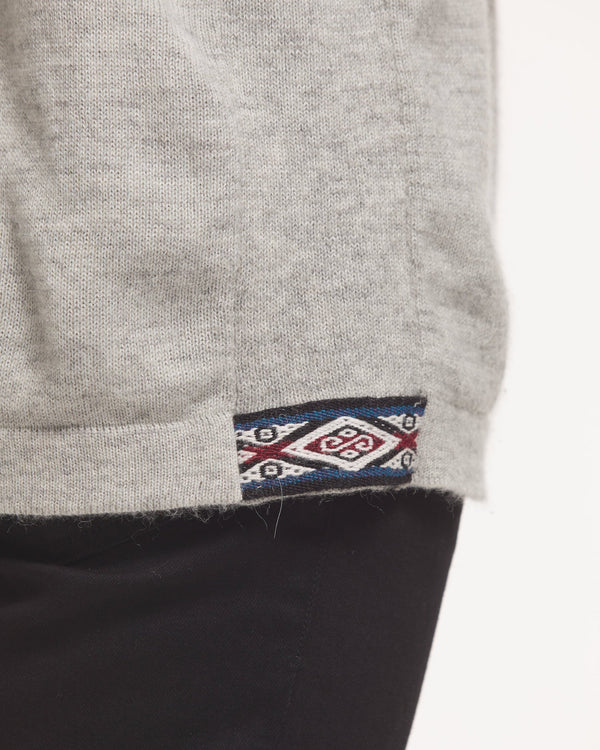 Waist Close-Up of Knit Inca ID on The Hoodie Light Grey Alpaca Pullover Sweater Hoodie from Peru – PAKA Apparel