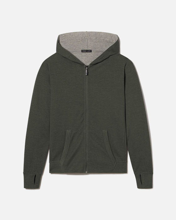 Men's green alpaca hoodie with grey interior 