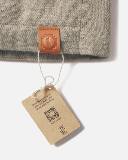 Peru Sourcing Tag on The Hoode Oat / Light Tan Grey Knit Pullover Sweater Hoodie – PAKA Apparel
