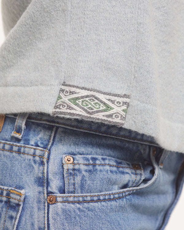 Close-up of Inca Belt in Sky Blue Crewneck by Paka Apparel