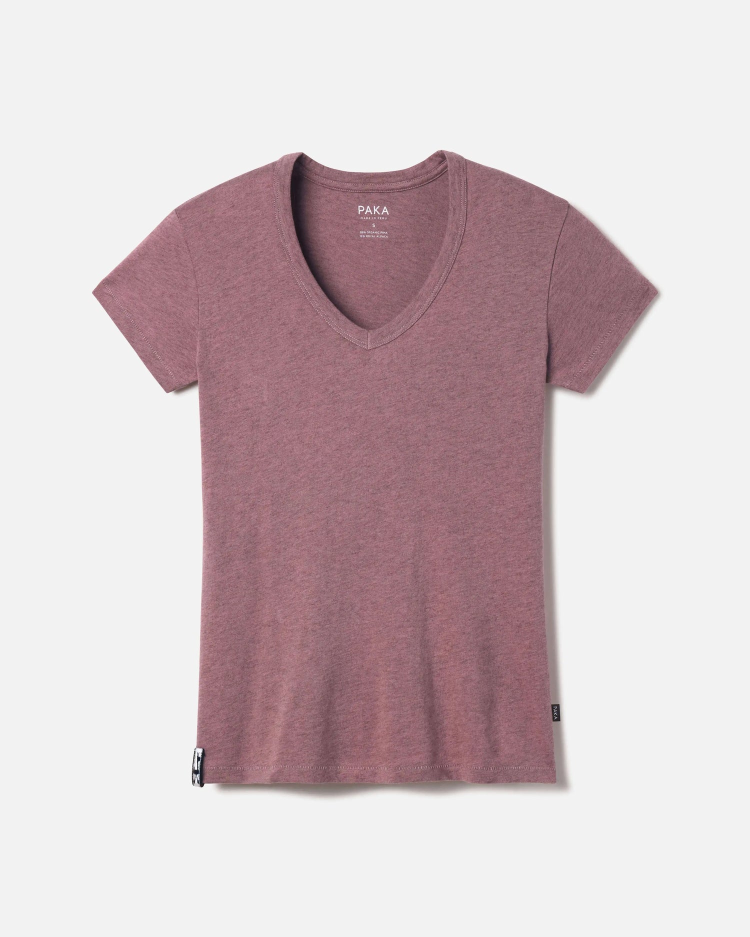 Woman's v neck tee in mauve flat lay 