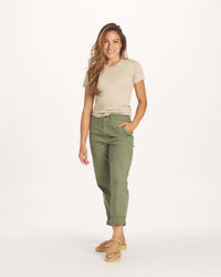 Full Height Shot of Model in Sandstone / Tan Women's Natural T-Shirt – PAKA Apparel