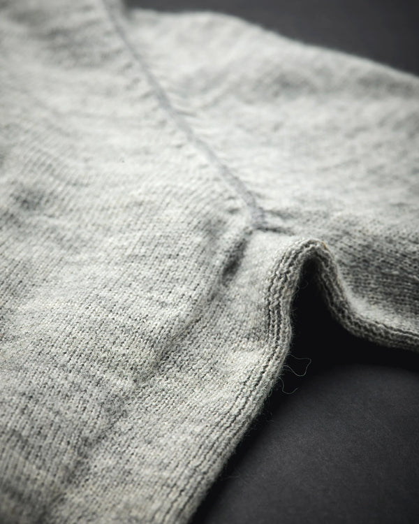 Closeup of Grey Crewneck Sustainable Alpaca Sweater - PAKA The Original Crew