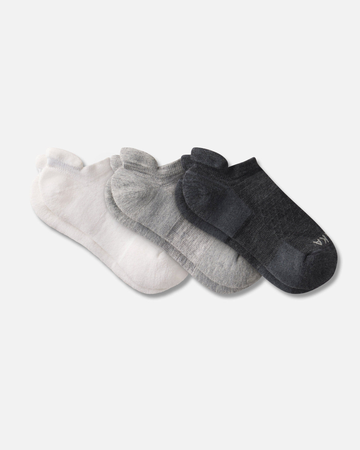 3 pairs of alpaca wool ankle socks in white, light grey, and dark grey