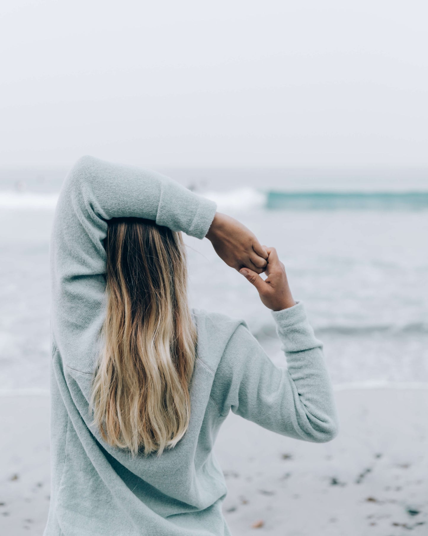 Model in Sky Blue Crewneck by Paka Apparel